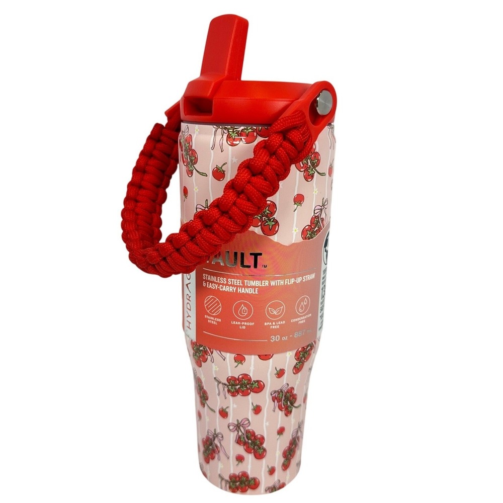 HydraGear Vault Tumbler‎ Women 30oz Pink Red New 3D Tomato Stainless Steel Straw